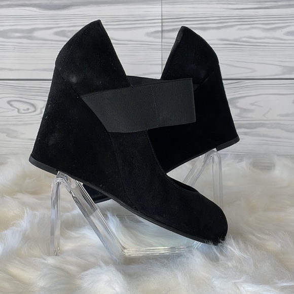 Stuart Weitzman Suede Peep-Toe Wedges - Picture 9 of 14